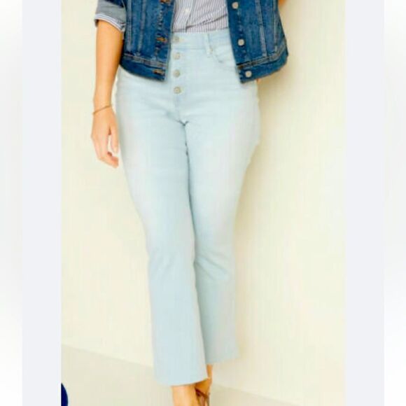 Old Navy High Rise Button Fly Flare Ankle Crop Jeans 12 - Picture 1 of 6